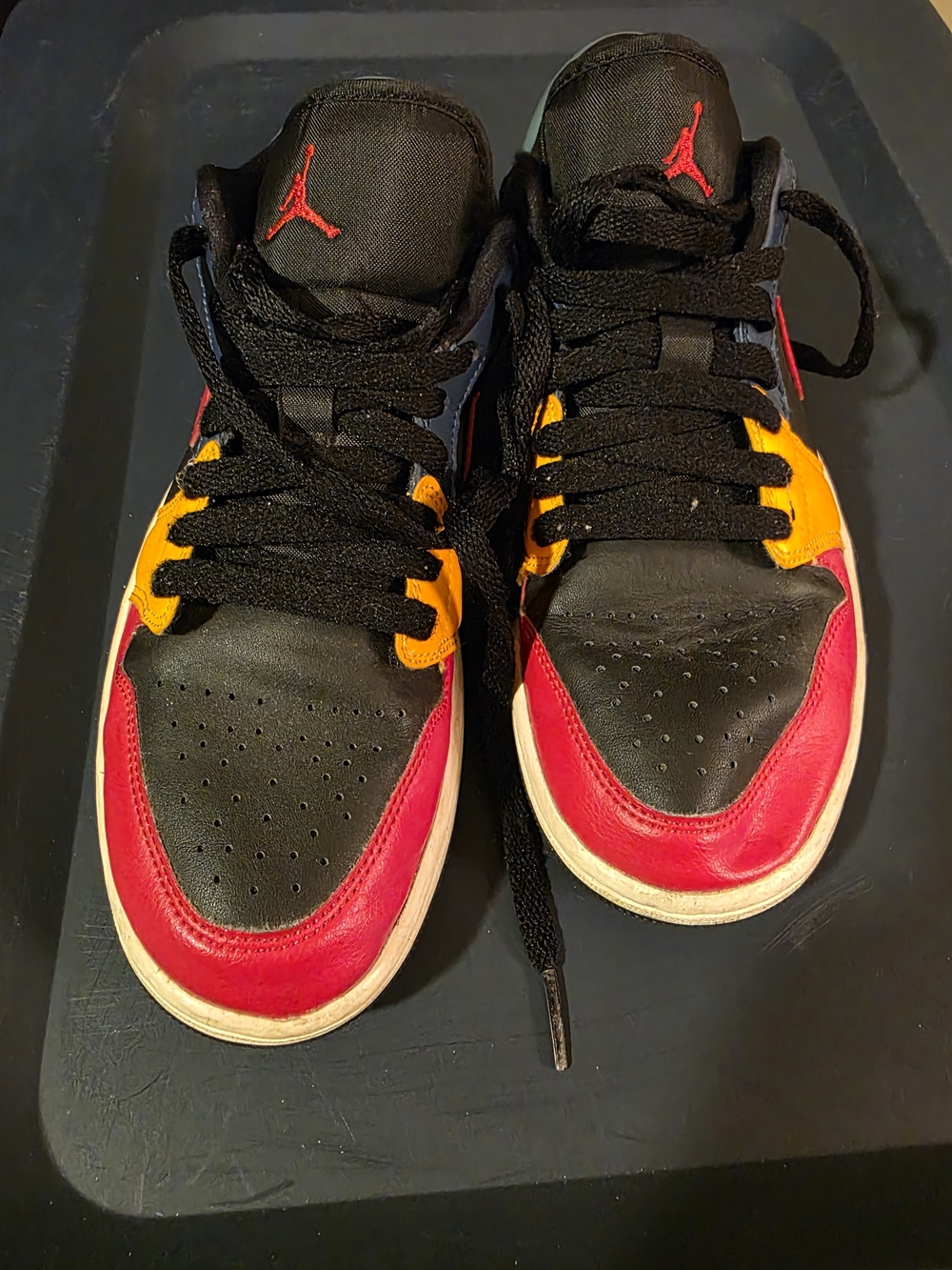 Jordan Low-Top Sneakers in Black, Red & Yellow